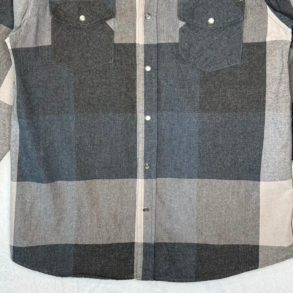 Coastal Pearl Snap Shirt Mens Medium Blue Gray Plaid Western Cowboy Long‎ Sleeve